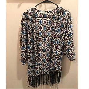 Multi color fringe cardigan